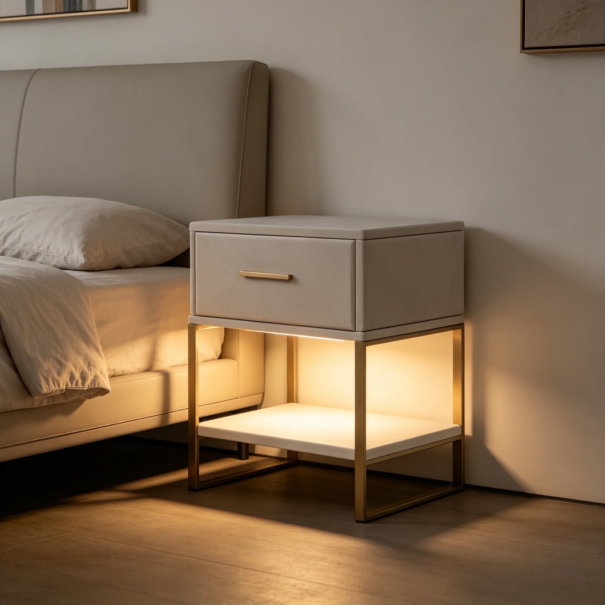 Comodino con illuminazione a LED e vano portaoggetti a giorno, set di 2 comodini con 1 cassetto, tavolino per divano, camera da letto o soggiorno, 30