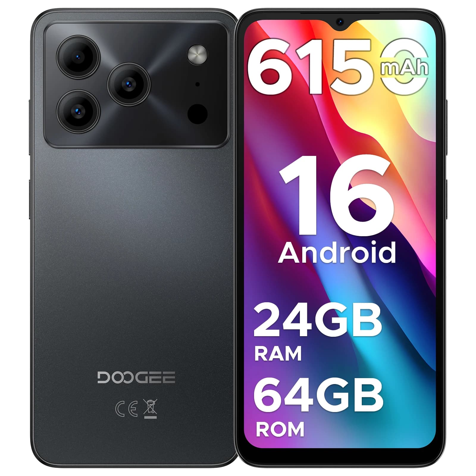 Versione globale DOOGEE Note 56 Smartphone Android 16 6150mAh Batteria grande 6.56 ''90Hz Display 24GB 64GB 8MP Fotocamera Telefono cellulare