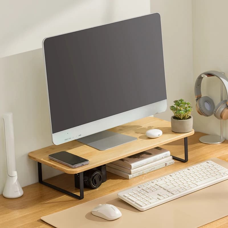 MumaHome Supporto per laptop Ergonomico per Monitor con Base in Acciaio al Carbonio, Rialzo Ergonomico per Monitor in Bambù per Ufficio o Studio