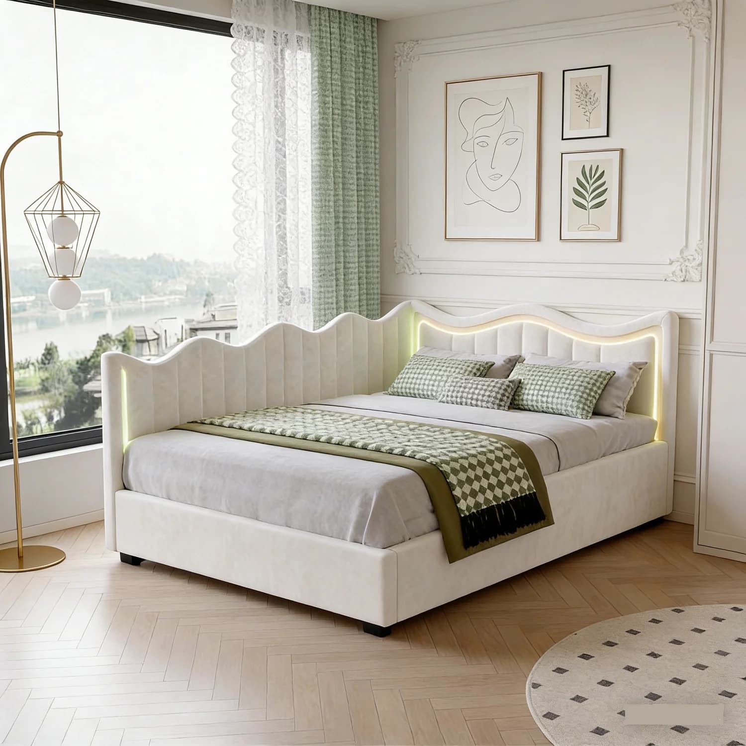 Letto/divano letto imbottito 90x200 con illuminazione a LED, letto contenitore idraulico, divano letto con contenitore, letto singolo/letto da