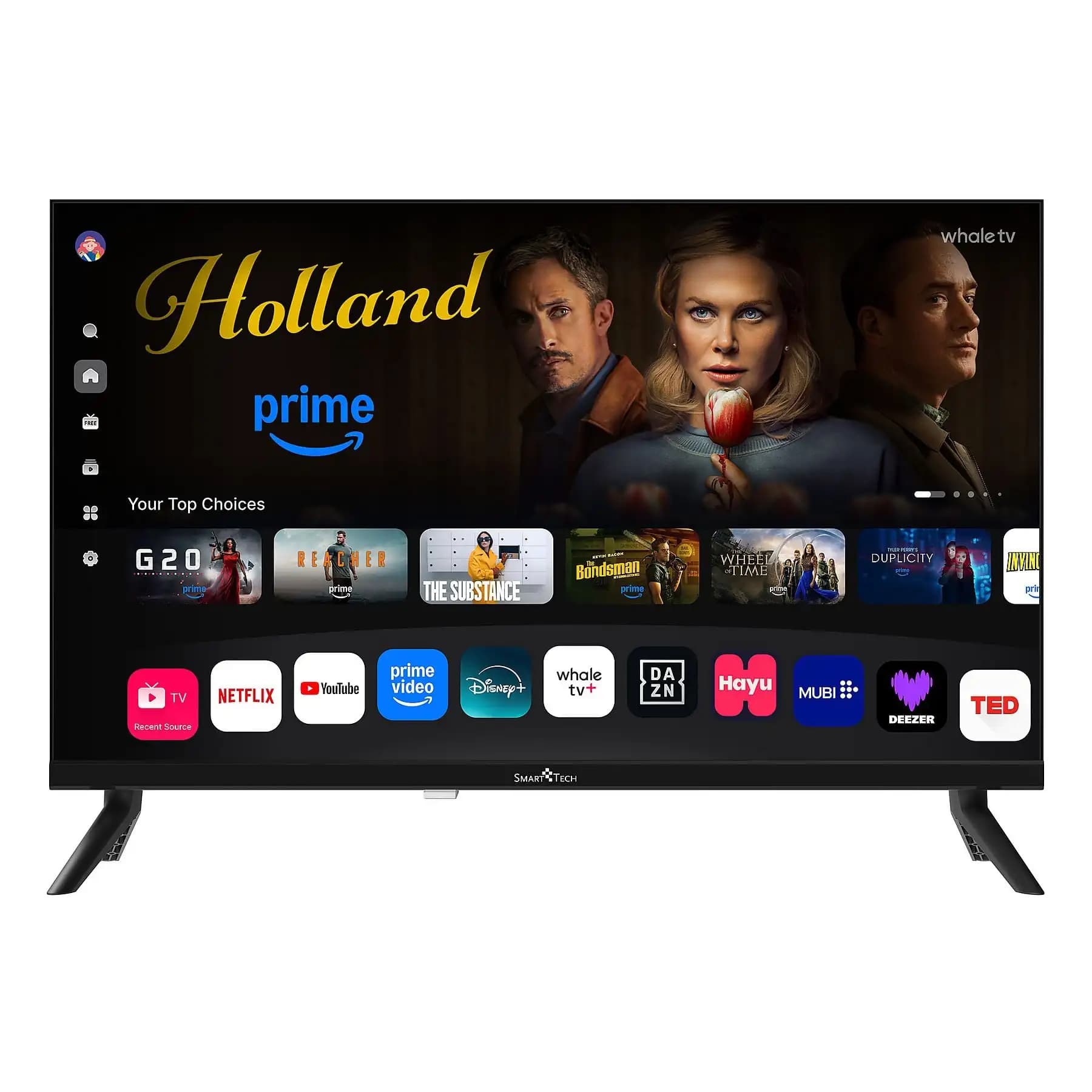 Smart Tech 24" HD Smart TV 24HH01V – LED Television, Smart Whale OS, WiFi, DVB-T2/S2, HDMI, USB, Compact TV for Home Bedroom
