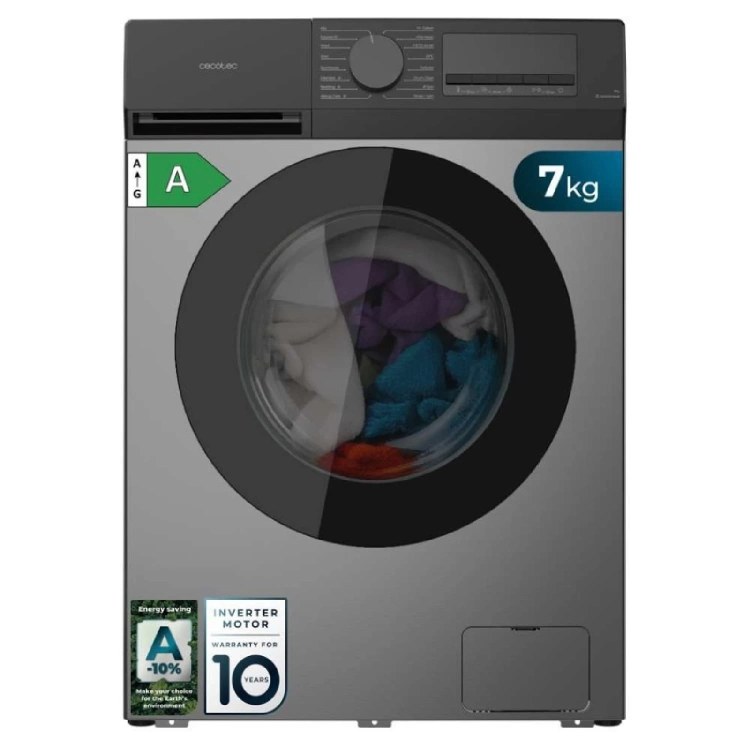 Cecotec Lavatrice a Carica Frontale 7Kg Bolero DressCode 7450 Inverter Acciaio, 1200 giri/min, 16 programmi, Classe A-10%