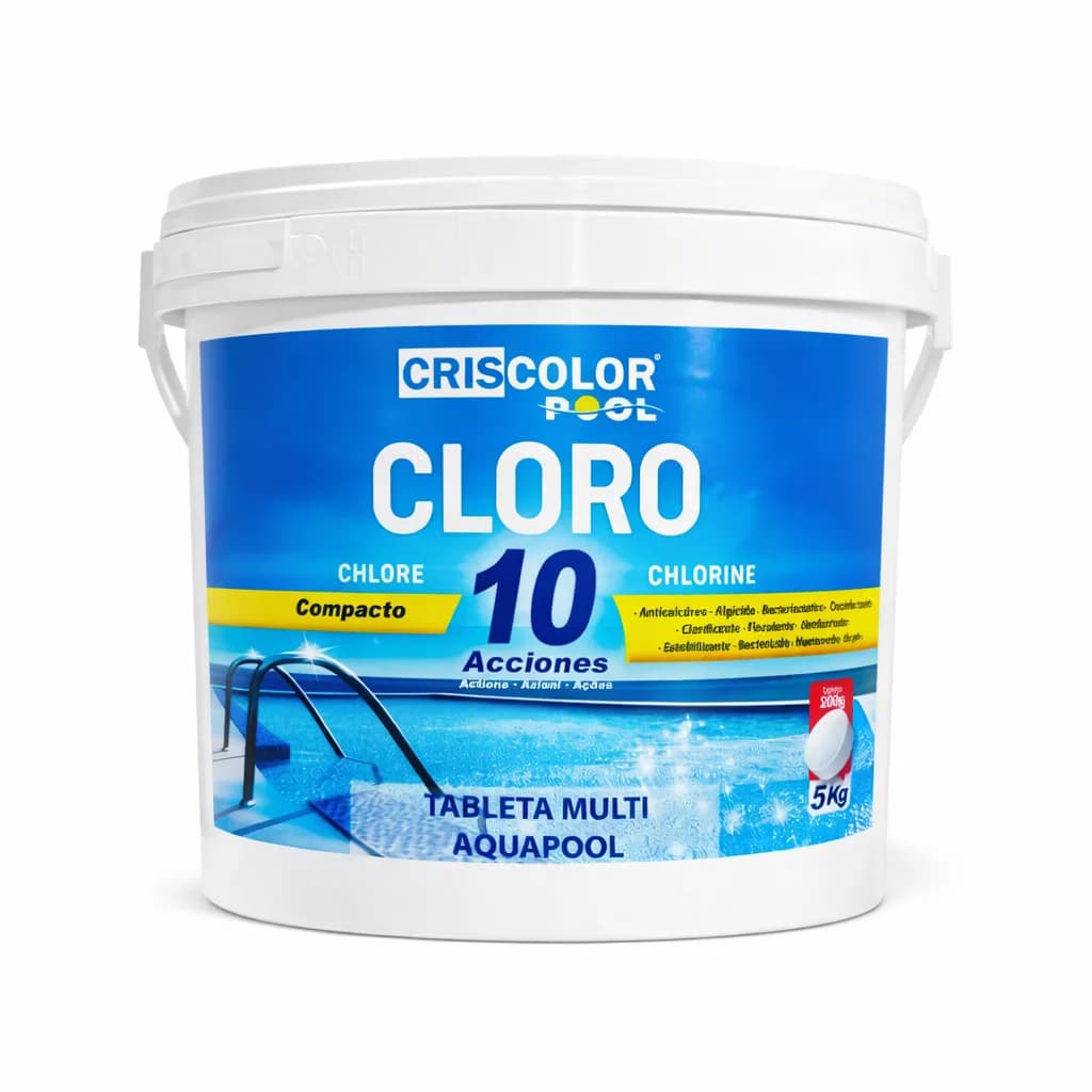 Criscolor Multifunzione Cloro 5 e 10 Azioni in Compresse per Piscine Compresse Compatte con Alghicida, Anticalcare e Flocculante