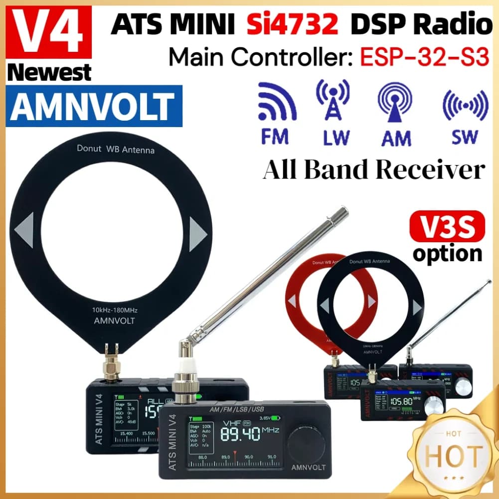 AMNVOLT V4/V3S ATS MINI SI4732 Radio DSP a tutte le bande Radio FM AM SSB LSB Ricevitore USB, circuito amplificatore per cuffie Hi-Z integrato