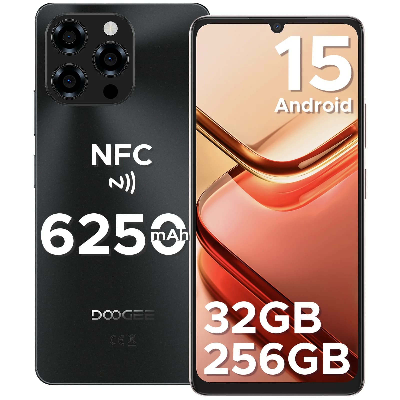 Versione Globale DOOGEE Note58 Pro Smartphone, Display HD+ da 6.75", 32GB(8+24) 256GB, Batteria da 6250mAh, NFC, Telefono Cellulare Android 15