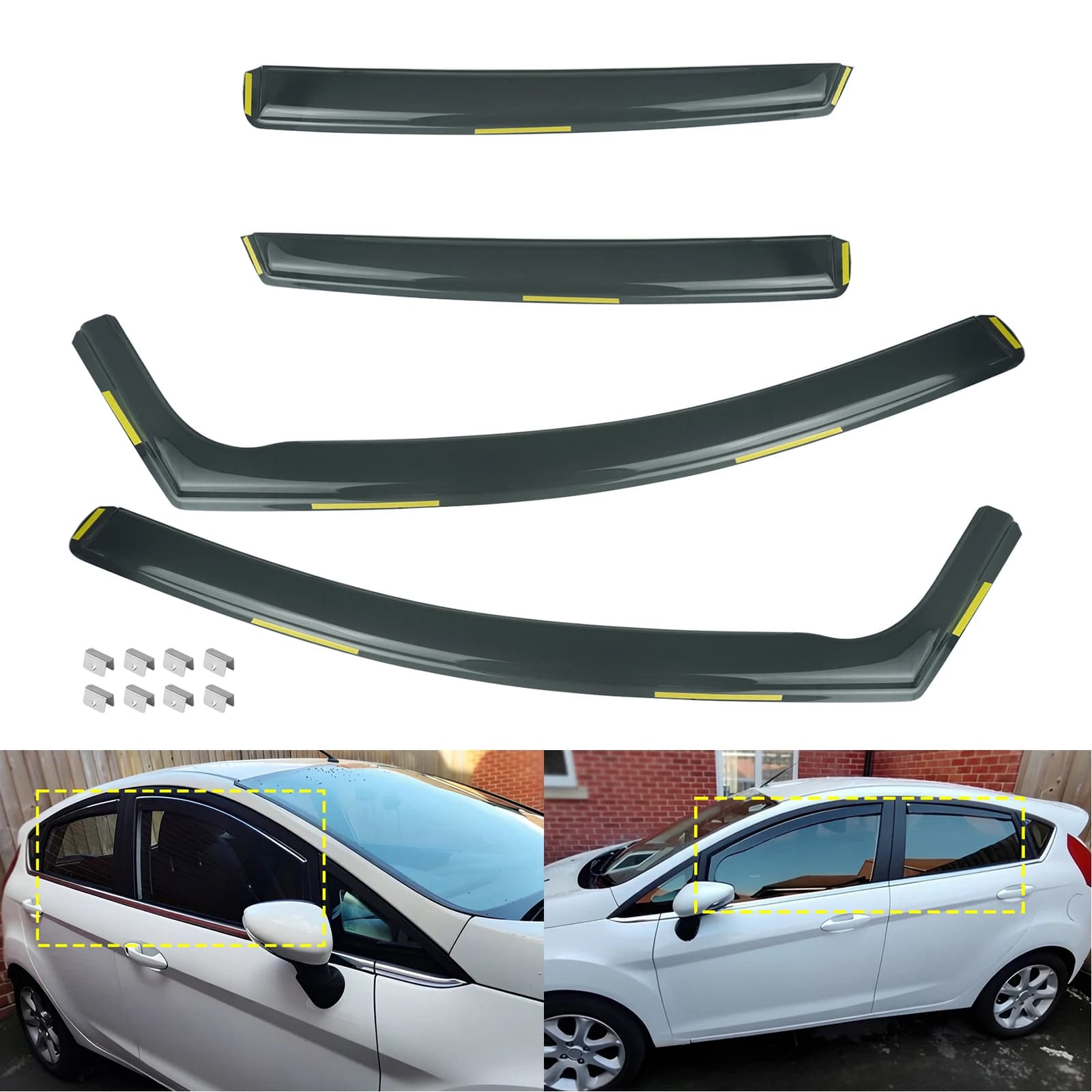 4 deflettori trasparenti antipioggia e antivento per finestrini Ford Fiesta MK8 VII HJ HF 5 porte dal 2017 in poi, protezione per finestrini.