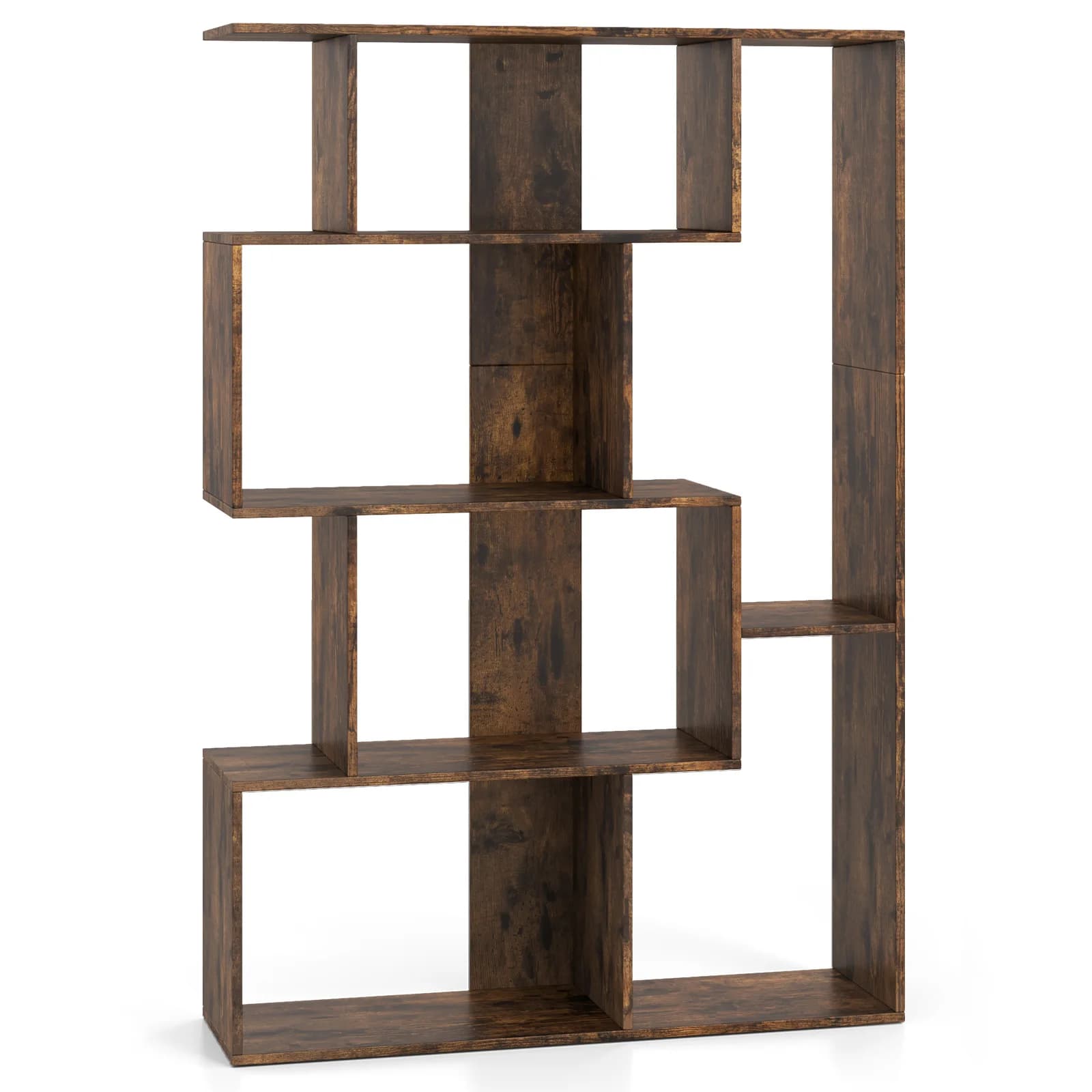 Libreria Geometrica, Scaffale in Legno a 6 Cubi con Protezioni Antiribaltamento, Divisorio per Ambienti, Autoportante, Espositore da Terra,