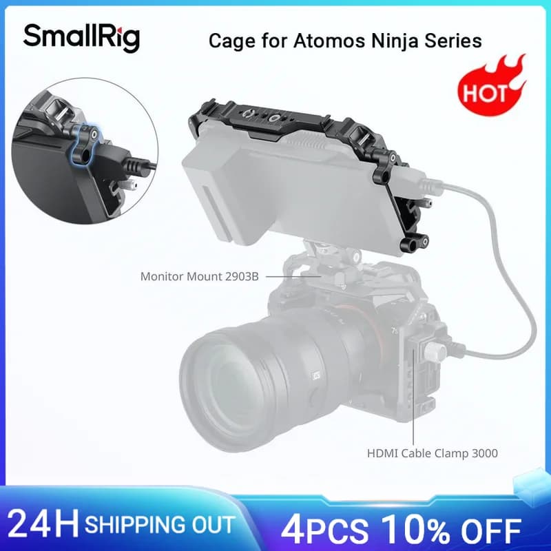 Gabbia SmallRig per serie Atomos Ninja con binario NATO, morsetto per cavo a vite da 1/4"-20 per protezione completa del monitor della fotocamera
