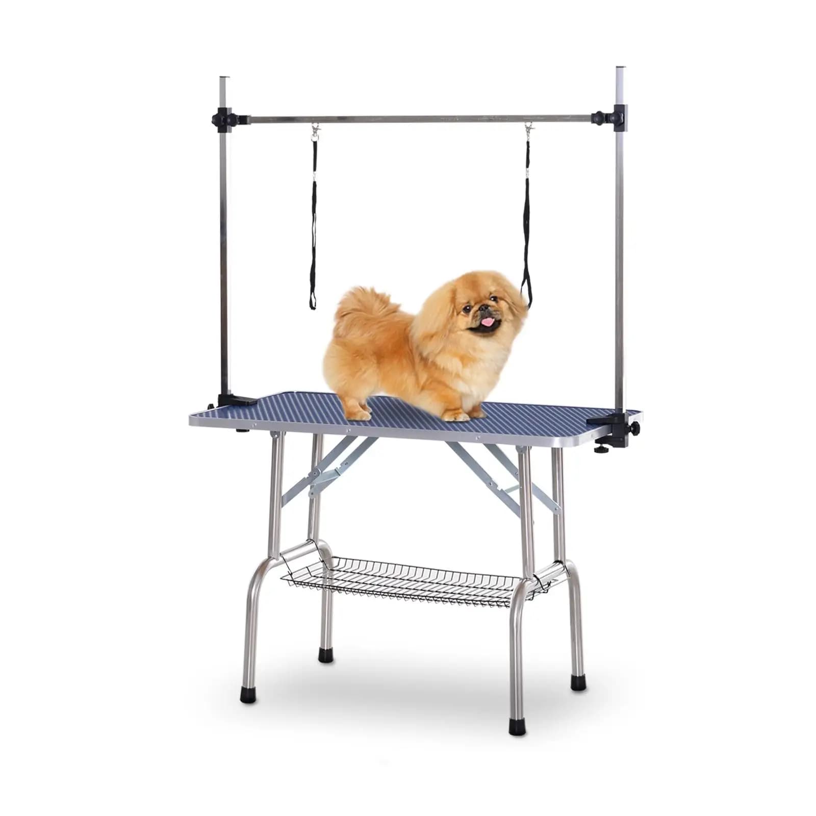 Ciotola pieghevole regolabile in altezza per cani e gatti, 100 kg, blu