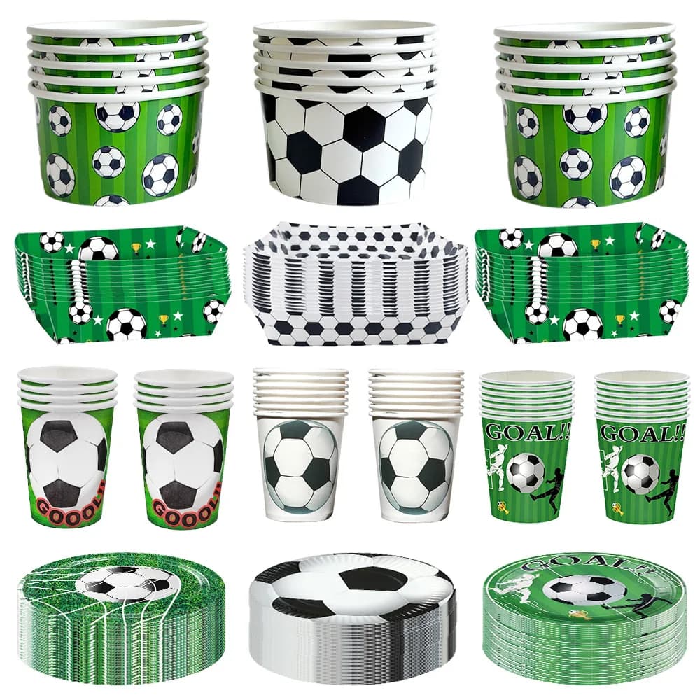 Set da 10/30/50 Pezzi per Festa di Compleanno a Tema Calcio, Ciotole, Vassoi, Bicchieri e Piatti di Carta, Decorazioni per Feste Sportive per Bambini