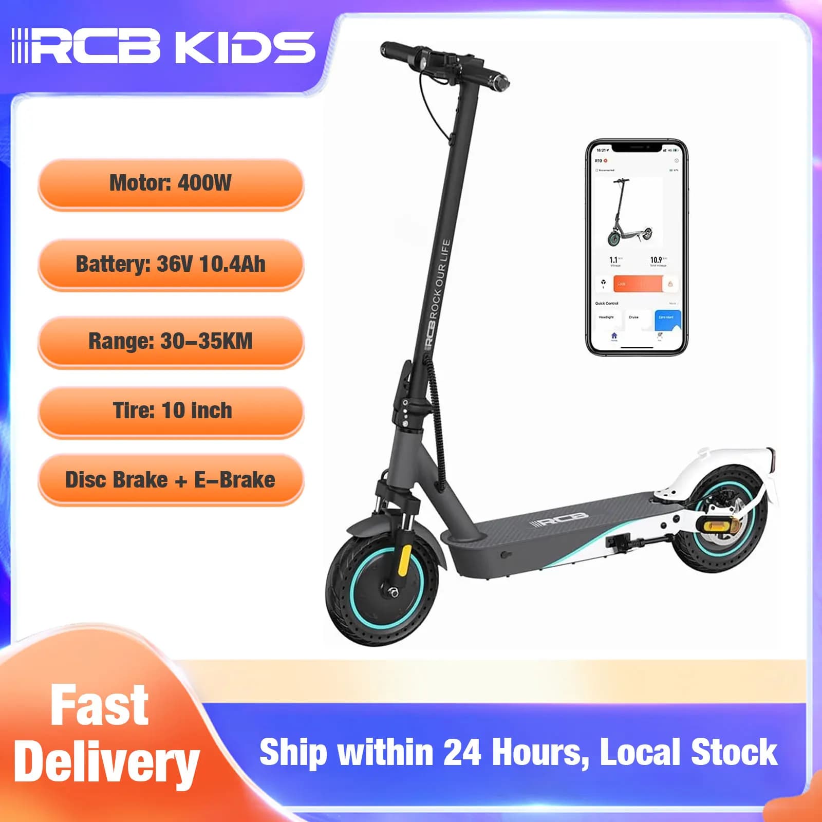Monopattino Elettrico per Adulti, Pieghevole 10'', Motore 400W, Batteria 36V 10.4Ah, Velocità Massima 25km/h, Carico 150kg, 3 Velocità, Doppio