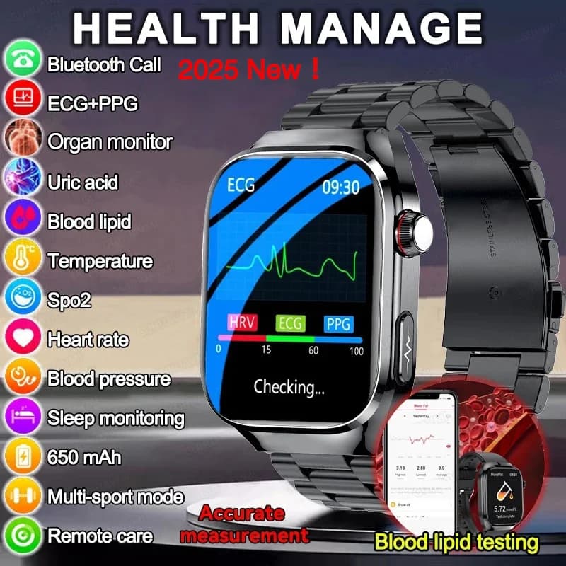 2025 Nuovo Acido Urico Grassi nel Sangue Astuto Della Vigilanza Degli Uomini ECG + PPG Polso Pressione Sanguigna Chiamata Bluetooth Sport Laser Cura