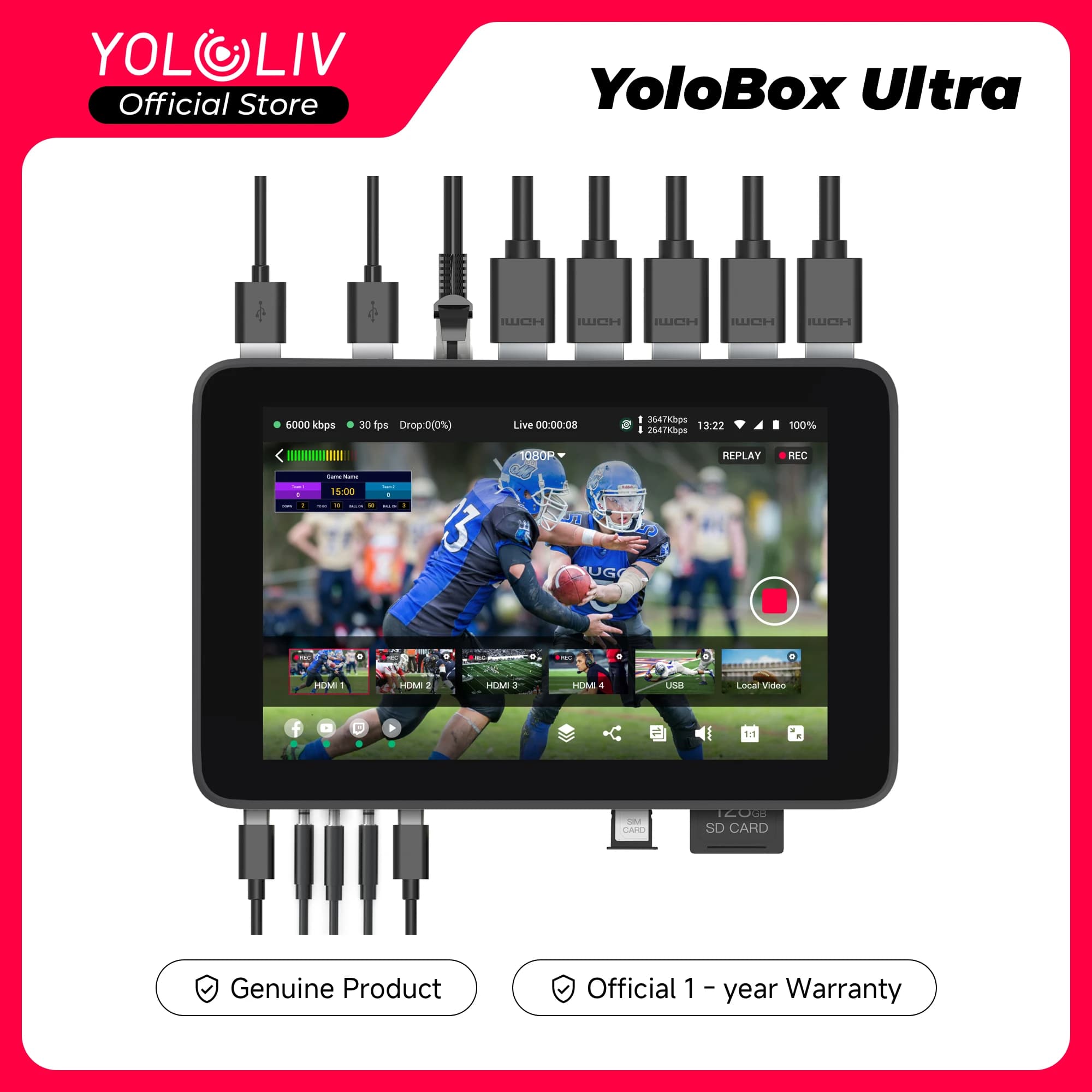 YoloLiv YoloBox Ultra, l'ultimate All-in-one per apparecchiature per streaming live orizzontali/verticali Switcher Monitor Encoder Registratore, f