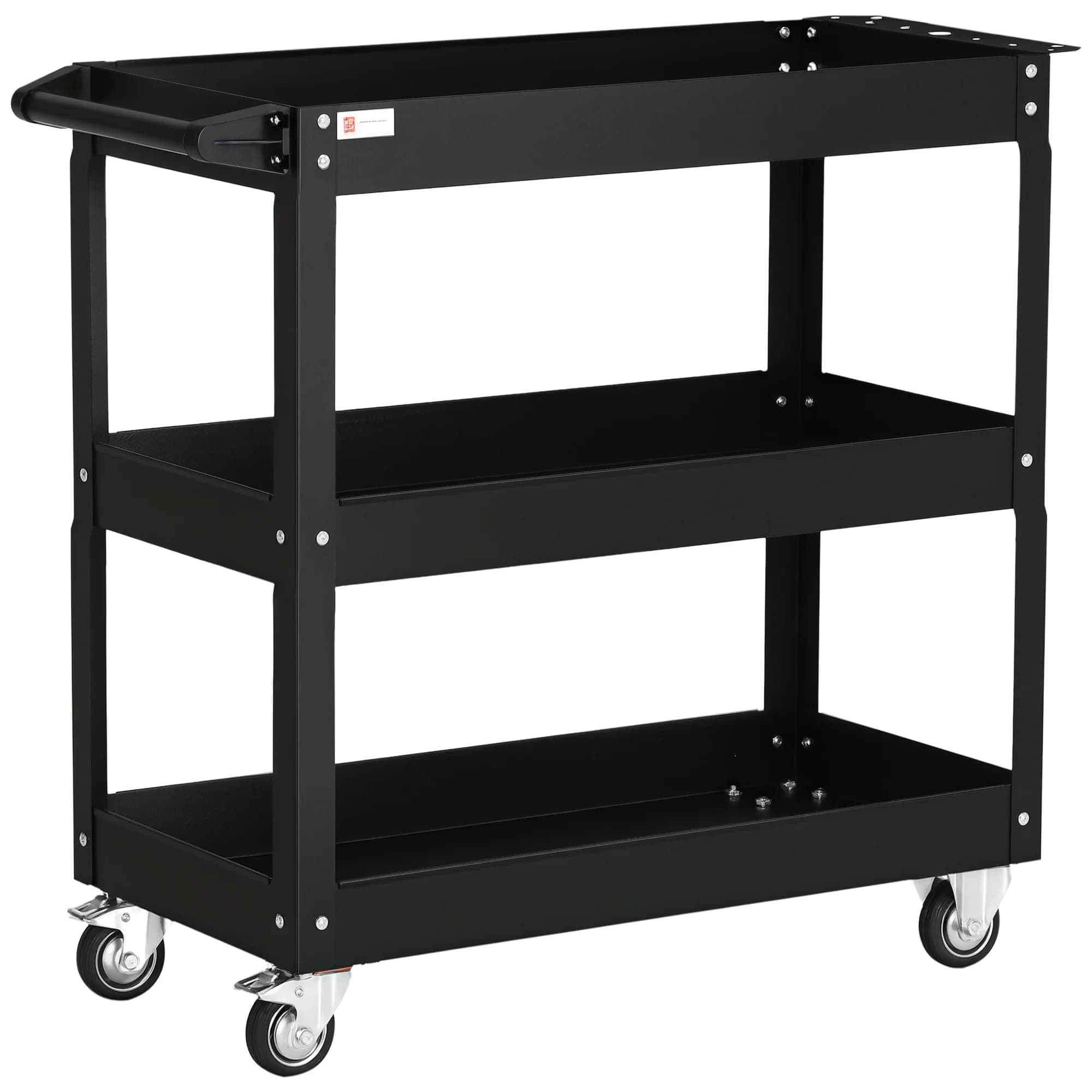 Carrello da officina in acciaio DURHAND con 3 ripiani su ruote e maniglia - carico massimo 150 kg-83x76 cm nero
