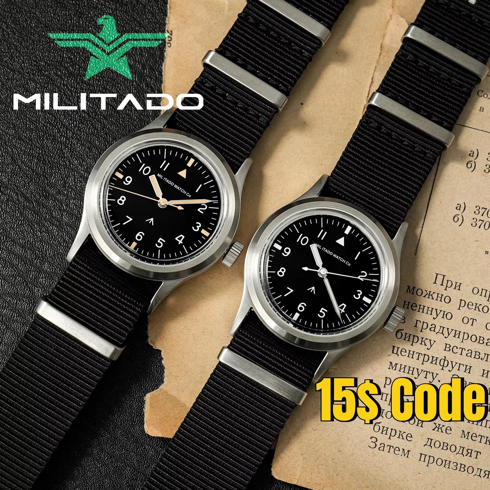 Militado ML14 36mm Orologio VH31 Sweep Secondo Movimento al quarzo Orologio Cristallo di zaffiro Super luminoso BGW9 C3 100m Orologi impermeabili