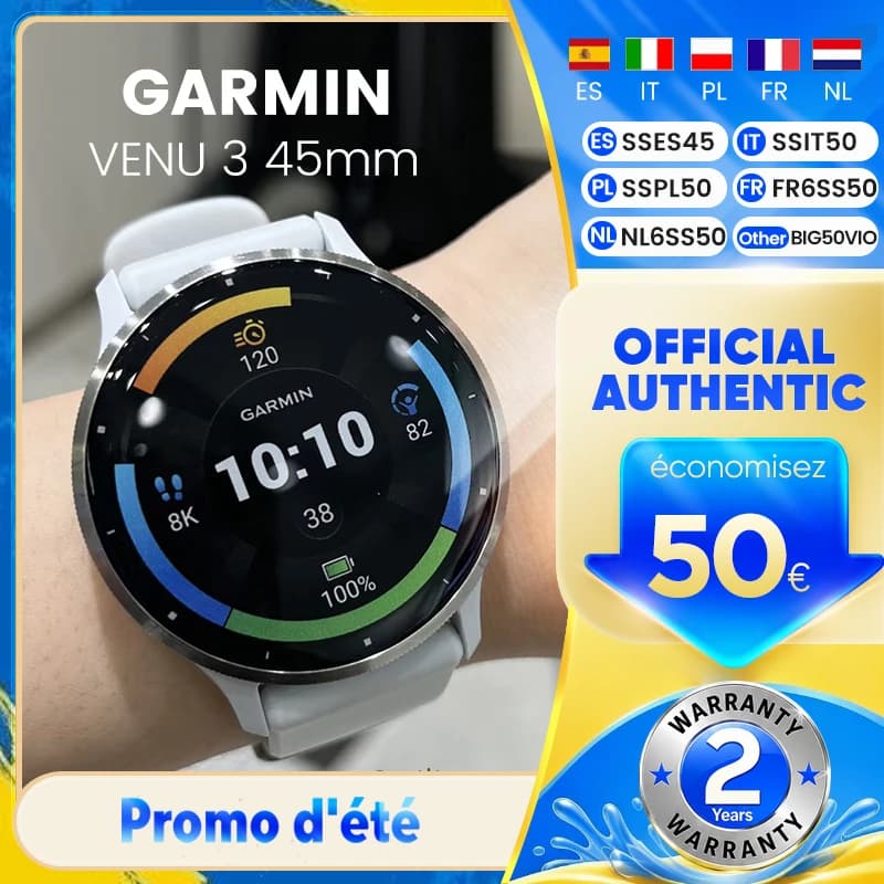 Smartwatch Garmin Venu 3 45mm con display AMOLED touch da 1,4 pollici, fitness, oltre 30 sport, GPS e musica