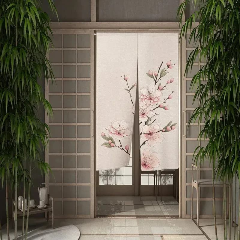 VIKAMA Sakura Japanese Warm Curtain Half-Panel - Tenda divisoria per porta, adatta per ingressi di cucine e decorazioni per la casa