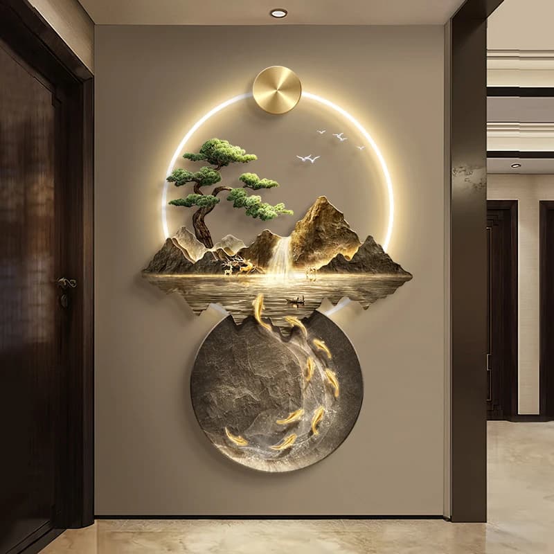 Sfondo moderno Pittura di paesaggio Lampada da parete a LED per soggiorno Corridoio Decorazione domestica Luce murale Illuminazione con telecomando