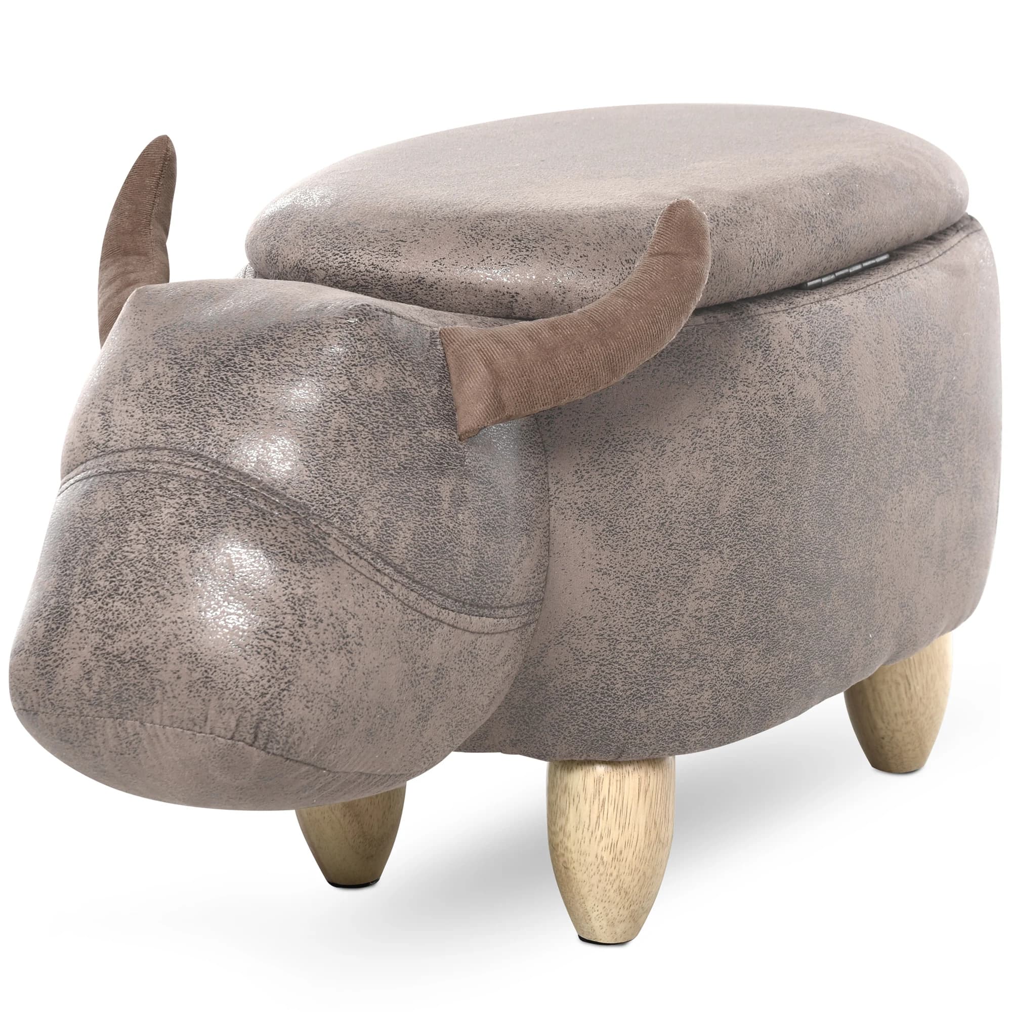 HOMCOM Sgabello Ottomano in Pelle Sintetica con Contenitore, 2 Piedini in Legno di Gomma, Rivestimento Sintetico Aspe