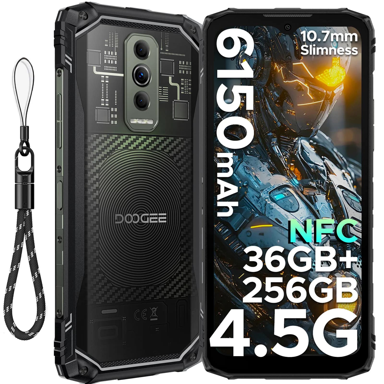 DOOGEE Blade10 Ultra Energy Telefono Rugged con AI Gemini, Ultra-sottile 10.7mm, Batteria 6150mAh, Android 15, Widevine L1, Smartphone NFC