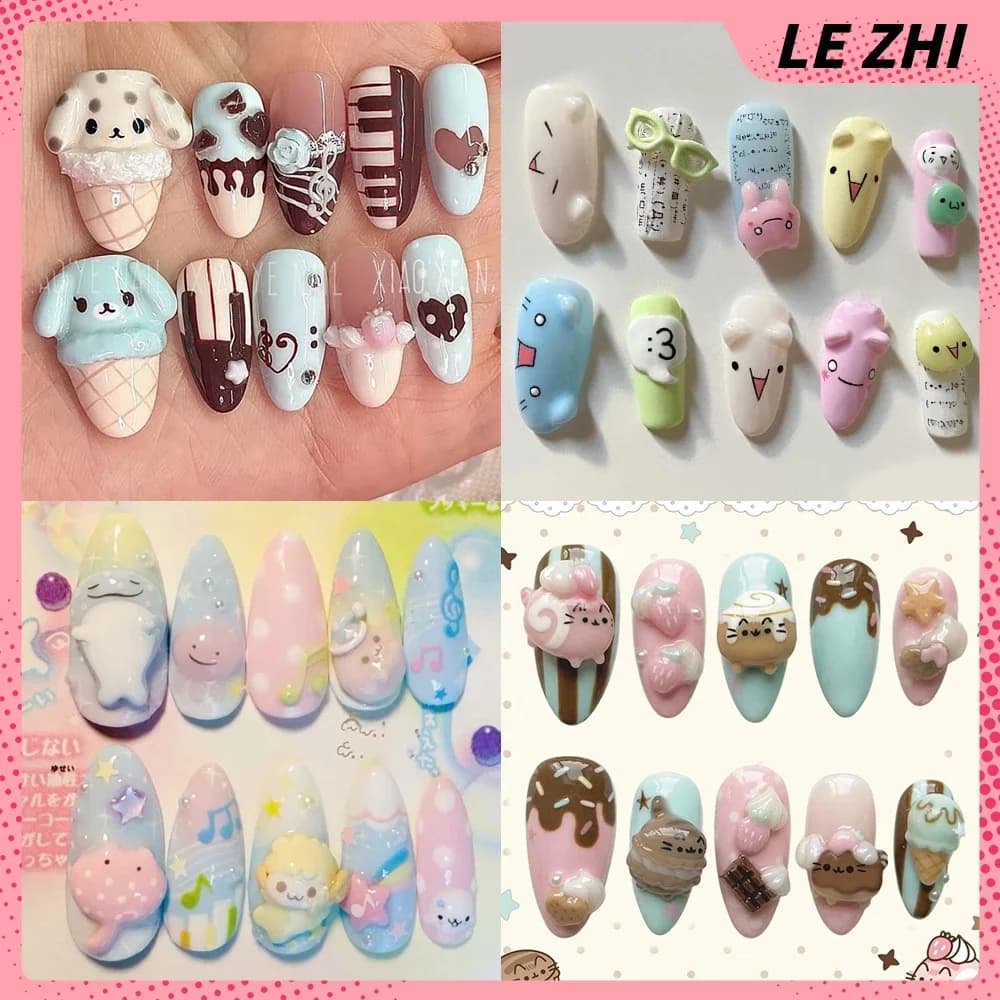 Adesivi 3D per Unghie a Pressione con Personaggi Cartoon Rilakkuma, Gatto, Coniglio, Orso, Animali Carini, Personalizzabili, Serie Giapponese, Unghie