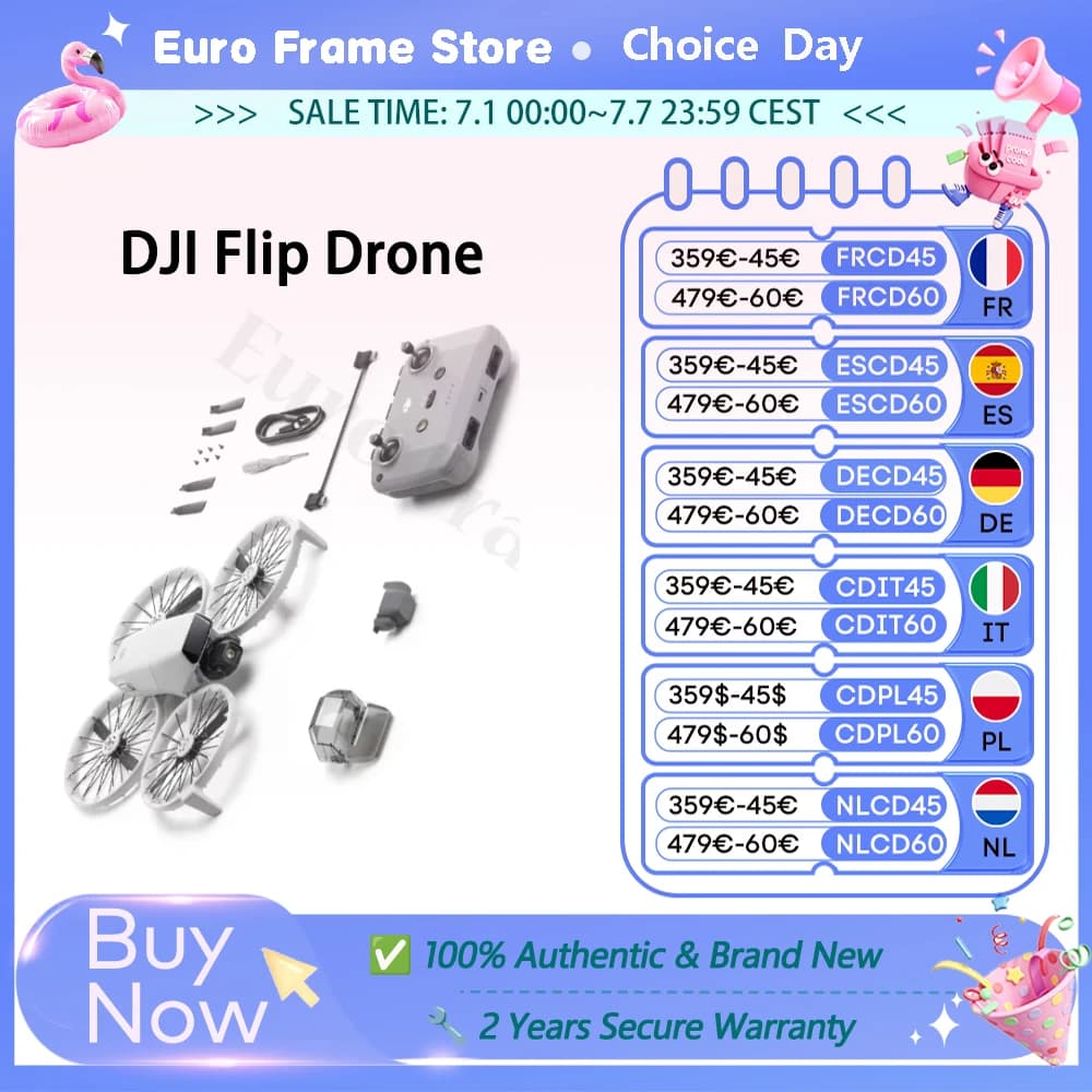 Drone DJI con fotocamera Flip, videocamera 4K UHD, sotto i 249 g, stabilizzazione a 3 assi, trasmissione video fino a 44.000 piedi/13 km, 100%
