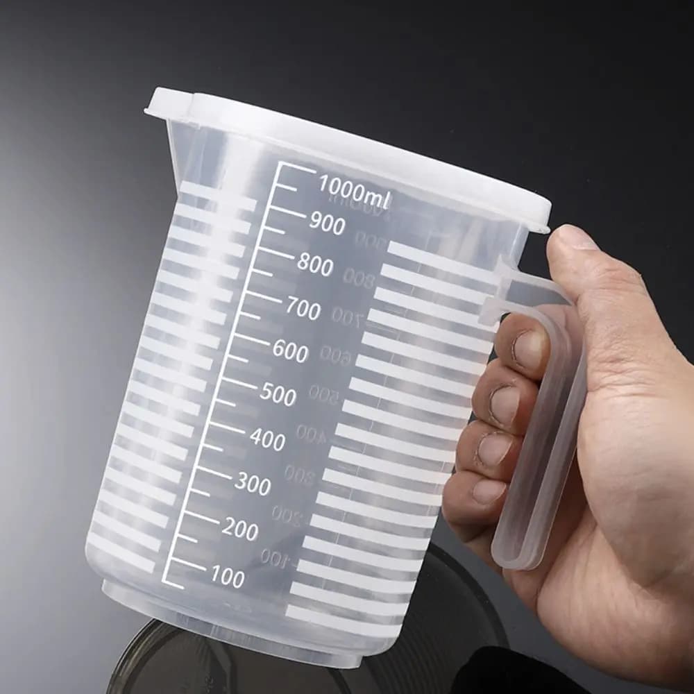 Misurino graduato da cucina, bicchiere da laboratorio in plastica trasparente con coperchio, miscelatore trasparente di grande capacità
