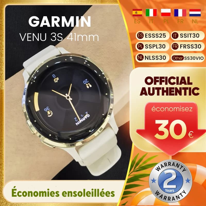 Smartwatch Garmin Venu 3s Fitness con display touch AMOLED da 1,2 pollici, oltre 30 sport, corsa, musica, GPS