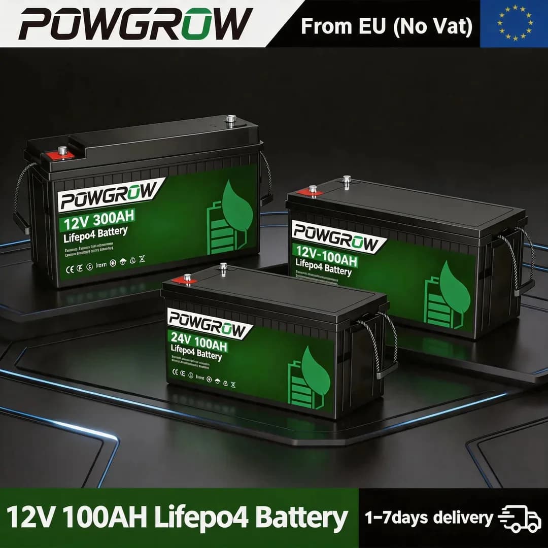 POWGROW Batteria LiFePO4 12V 300AH 100AH con BMS integrato e Caricatore Solare MPPT 350A di Picco, 6000+ Cicli Profondi, 1280Wh 3840Wh per Camper RV e