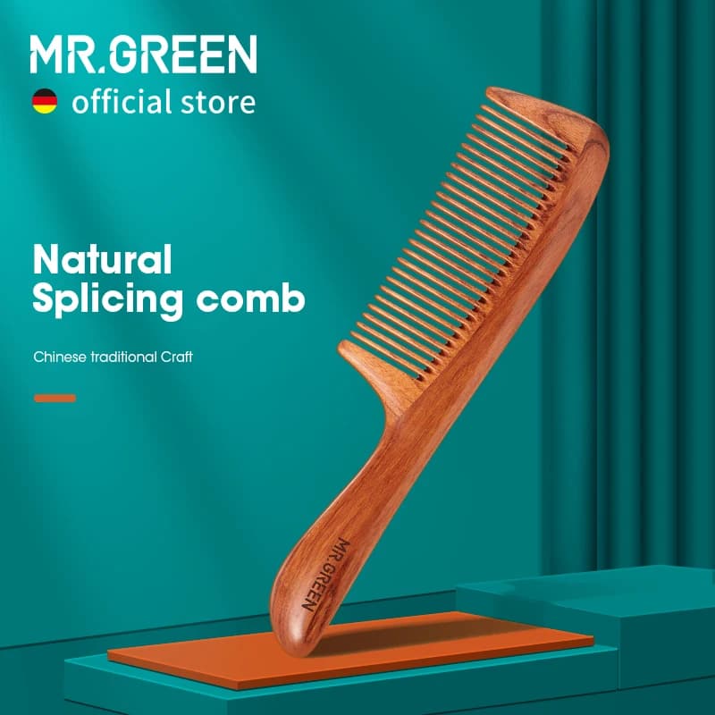 MR.GREEN Pettine in legno naturale Struttura di giunzione Pettine per capelli Spazzolino da denti fini Antistatico Parrucchiere Capelli Strumenti per