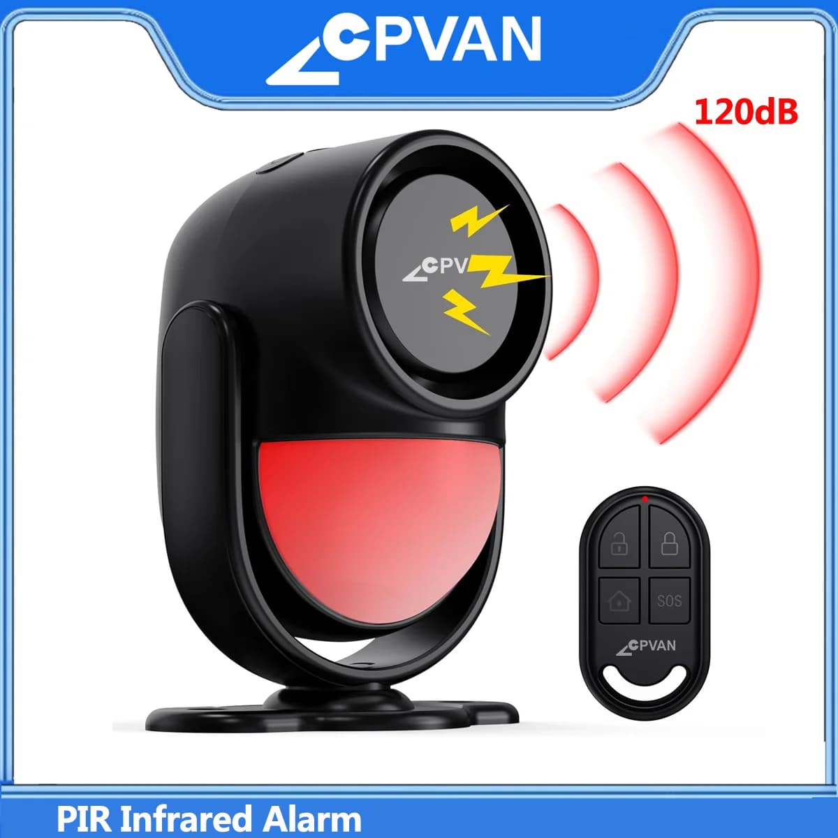 CPVAN PIR Rilevatore di movimento a infrarossi Allarme 120 decibel alto Allarme antifurto domestico Sensore di movimento con telecomando e sensore