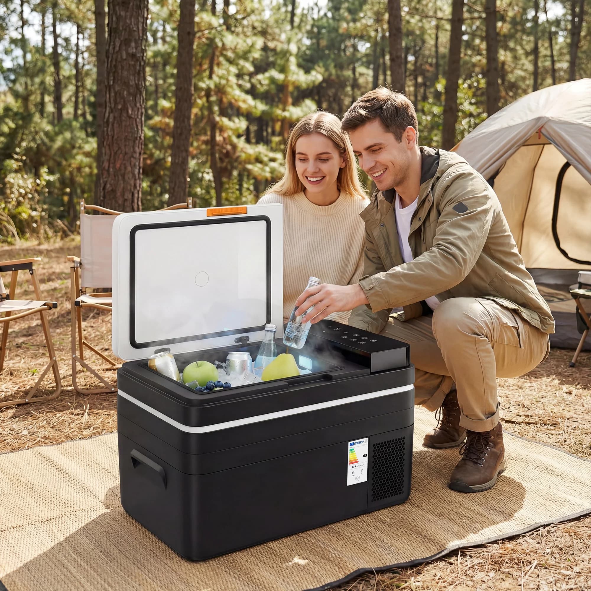Outsunny Frigorifero Portatile per Auto 30L con Compressore, Frigo Portatile Elettrico Anti-Shock, APP Bluetooth, 12/24V DC e 100-240V AC, -20°C a
