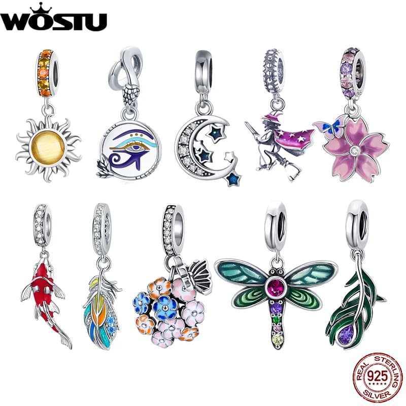 WOSTU 925 Sterling Silver Dreamcatcher Charm Koi Fish ciondola il cuore ciondolo da viaggio adatto al braccialetto originale per le donne gioielleria