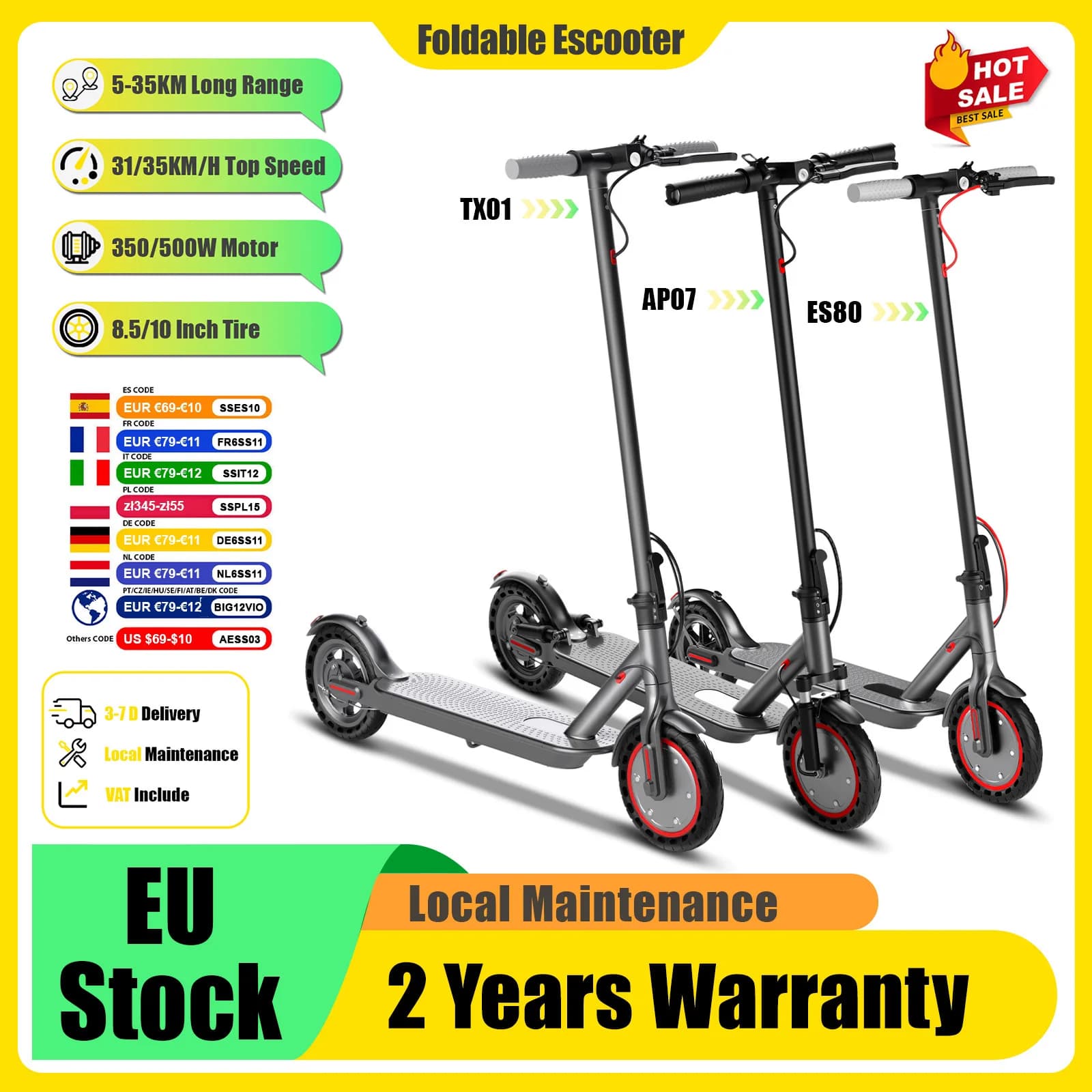 Monopattino Elettrico AOVOPRO 2026 per Pendolari, Potente 350W, Pneumatici Solidi Antiscivolo da 8,5 Pollici, per Adulti, Autonomia 5-35KM, Velocità