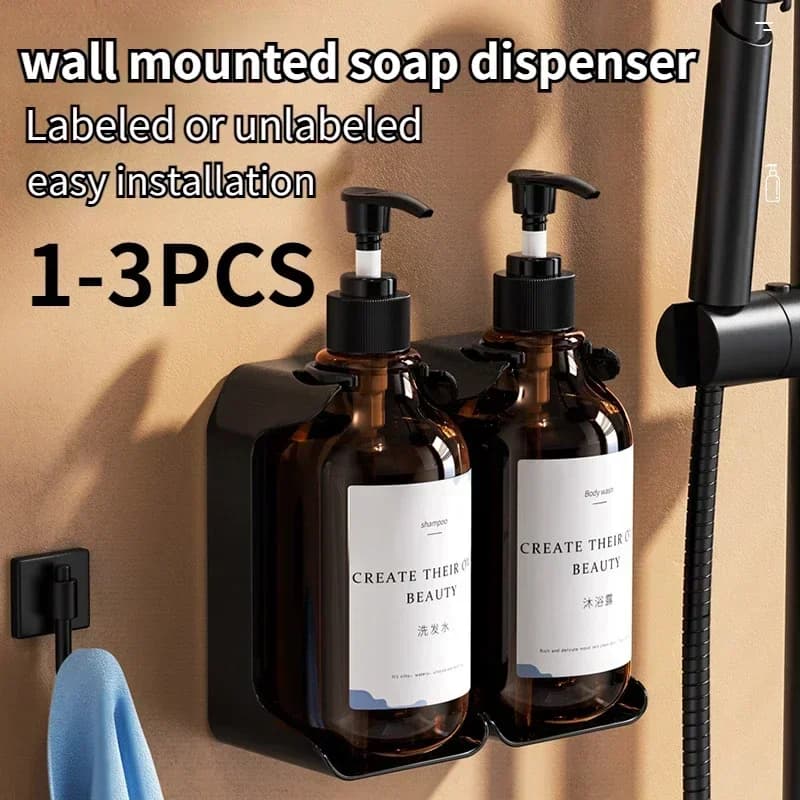 Set di dispenser di sapone a parete per hotel, ricaricabile, senza punzonatura, disinfettante per le mani, shampoo, balsamo, portabottiglie per parete