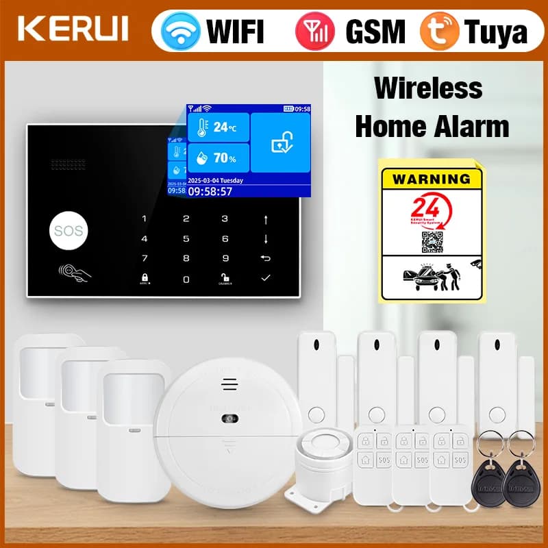 KERUI G30 Sistema di Allarme Casa Tuya Allarme Antifurto Intelligente con Display di Temperatura/Umidità Supporto Alexa Rilevatore PIR Sensore Porta