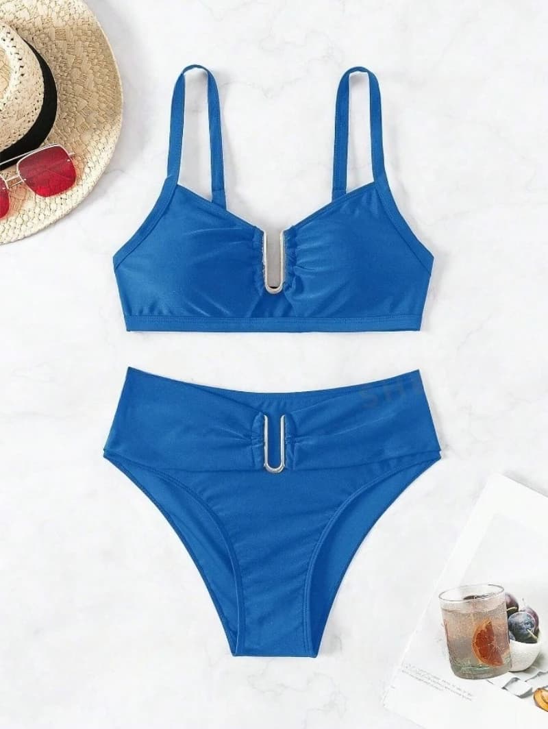 Costume da bagno bikini sexy a fascia solido Costume da bagno donna Halter Push Up Bikini Costume da bagno 2 pezzi Costume da bagno a vita alta