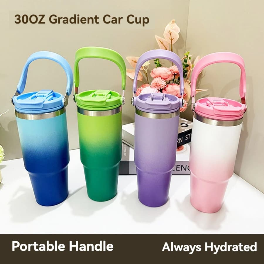 Tazza Termica da Viaggio in Acciaio Inox 890ML con Cannuccia, Mantiene Freddo e Caldo, Tazza da Caffè per Auto, Thermos Portatile