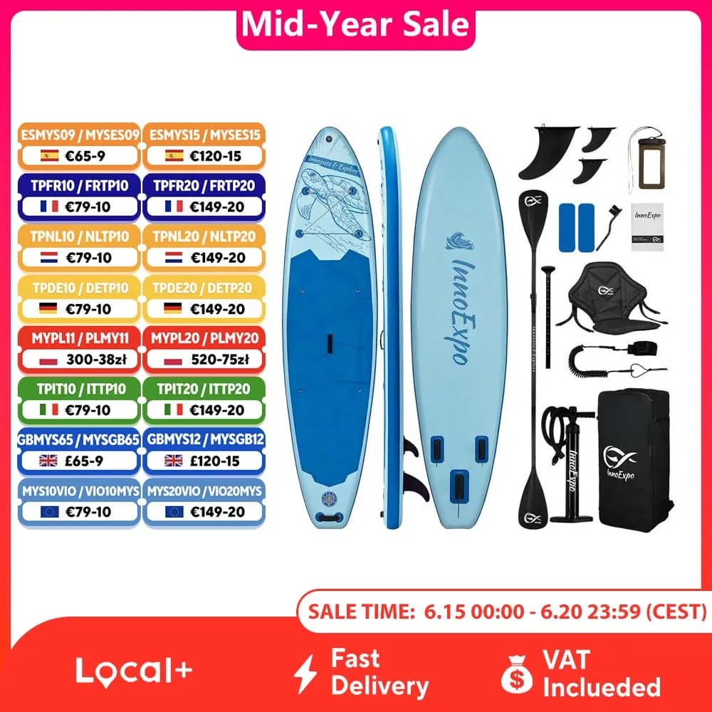 Tavola da Stand Up Paddle Gonfiabile InnoExpo con Accessori, Tavola da Surf SUP Antiscivolo per Sport Acquatici