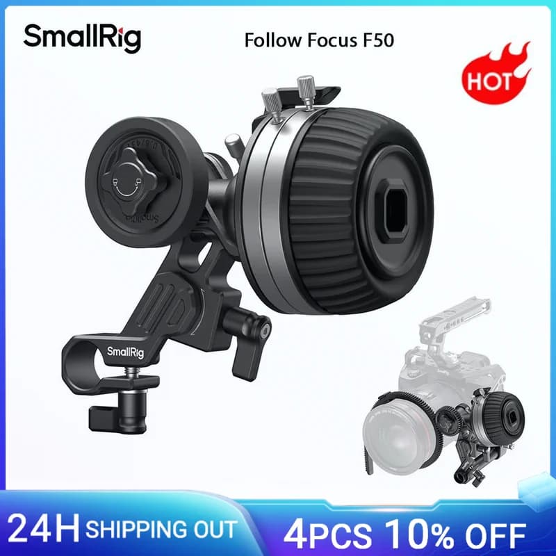 SmallRig Follow Focus F50 con fermi A/B per telecamera cinematografica, fotocamera DSLR/senza specchio con anello dentato a scatto con asta da 15 mm