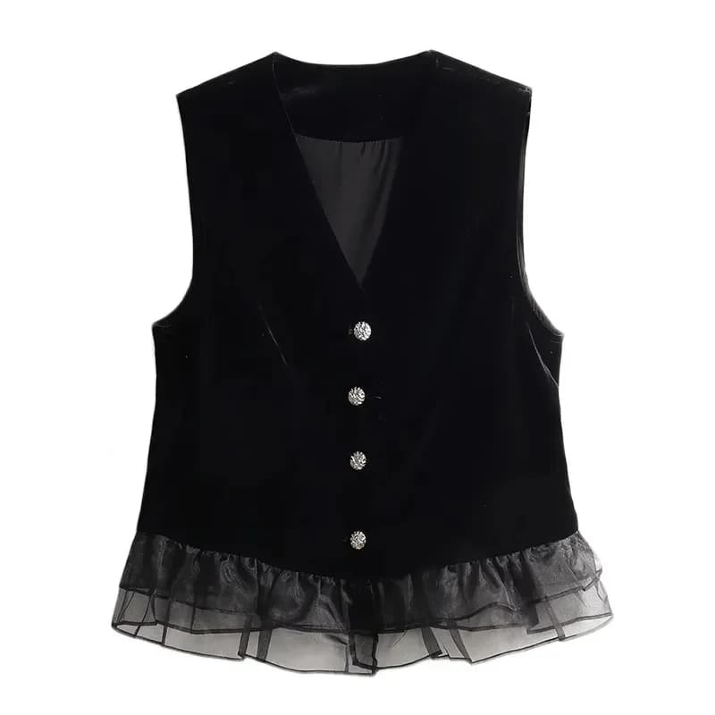 Gilet in velluto dorato profumato Gilet da donna Primavera Autunno Nuova moda Splicing Giacca senza maniche Cappotto Elegante cardigan da donna Top