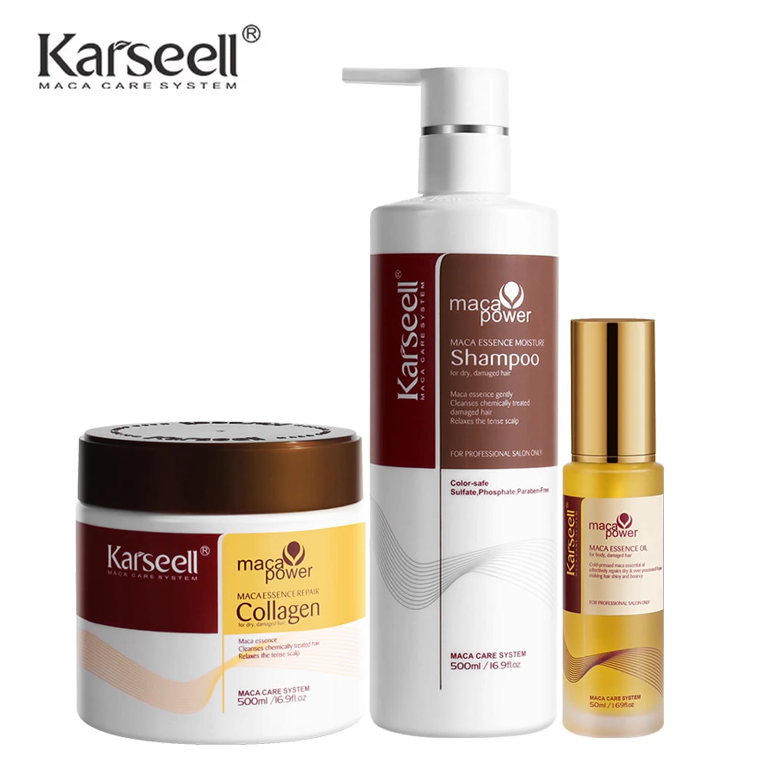 Karseell Set da 3 pezzi Maschera per capelli al collagene + Argan Oi + Shampoo per capelli Essenza Set di riparazione idratante per capelli secchi e