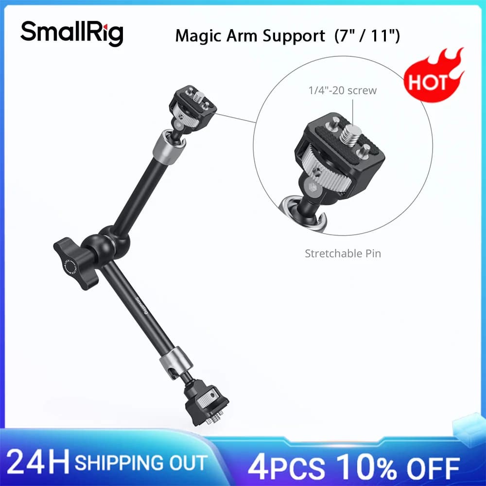 SmallRig Supporto per braccio magico da 7/11 pollici con viti da 1/4"-20 e perni retrattili per monitor Luci video Smartphone e action camera