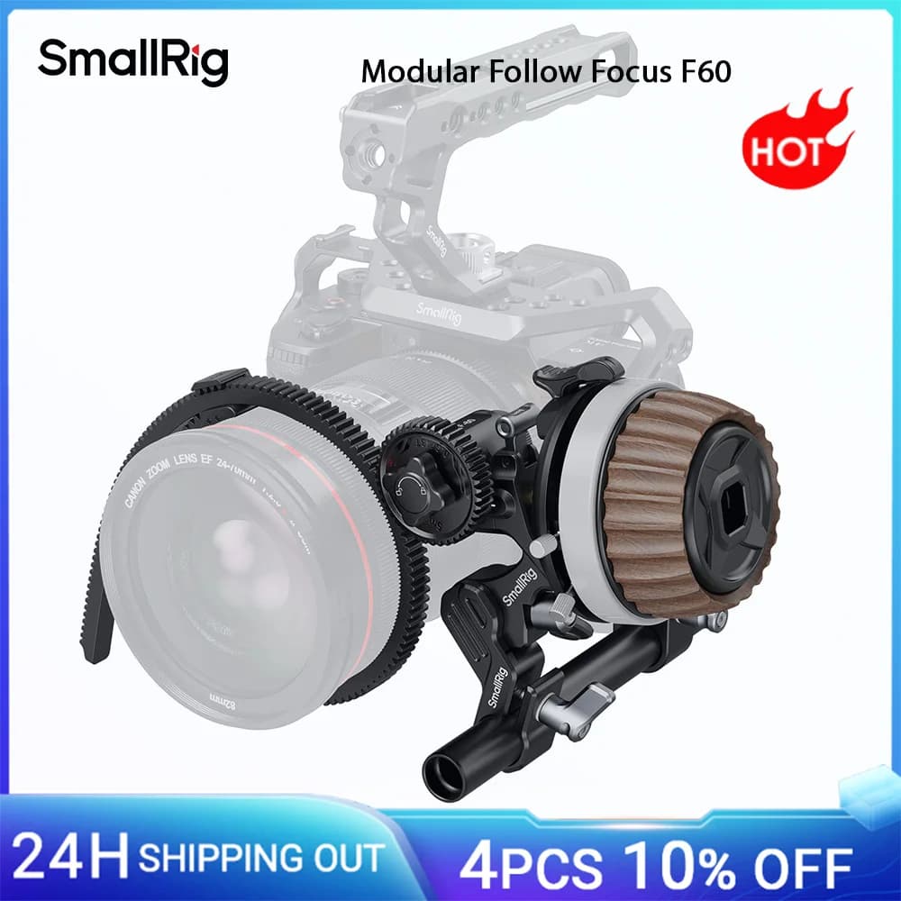 SmallRig F60 Follow Focus per obiettivi per fotocamere DSLR e mirrorless con design senza smorzamento, interruttore avanti/indietro e arresto A/B