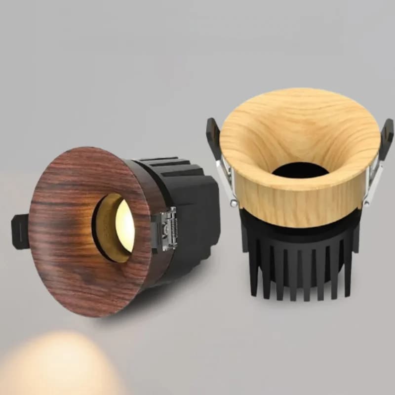 Downlight retrò da incasso in stile medievale con tono di legno naturale, con un design invisibile e senza bordi in legno di noce