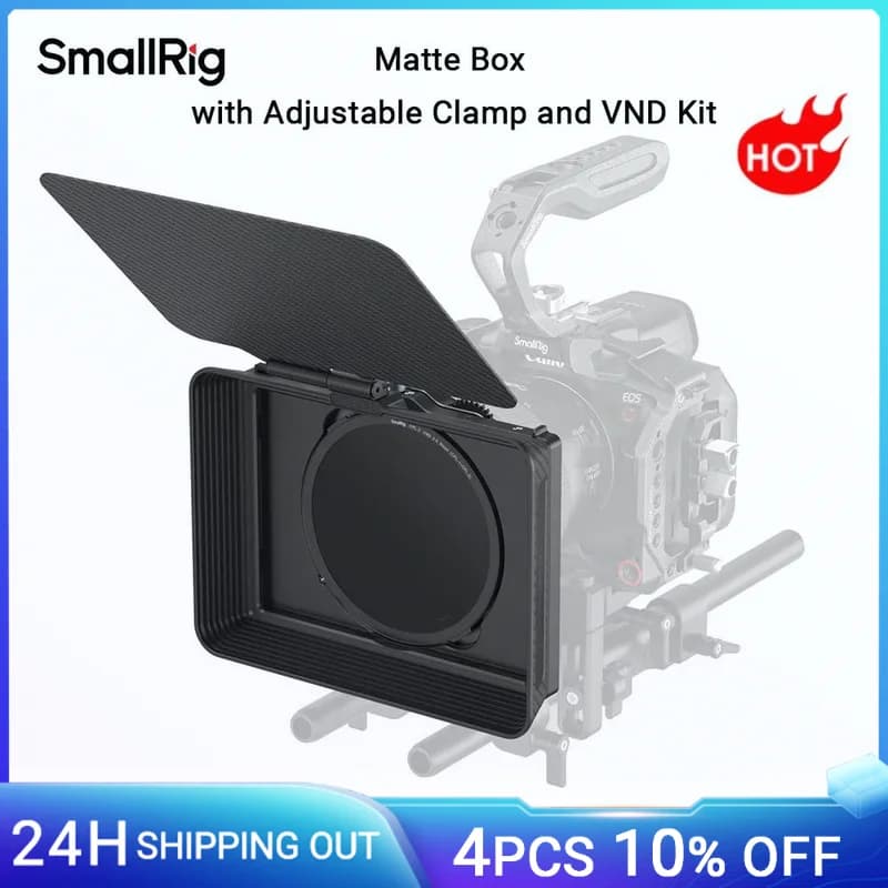 SmallRig Matte Box con morsetto regolabile e kit VND con paraluce con bandiera superiore, per fotocamere DSLR mirrorless, 67-82 mm regolabile -4411