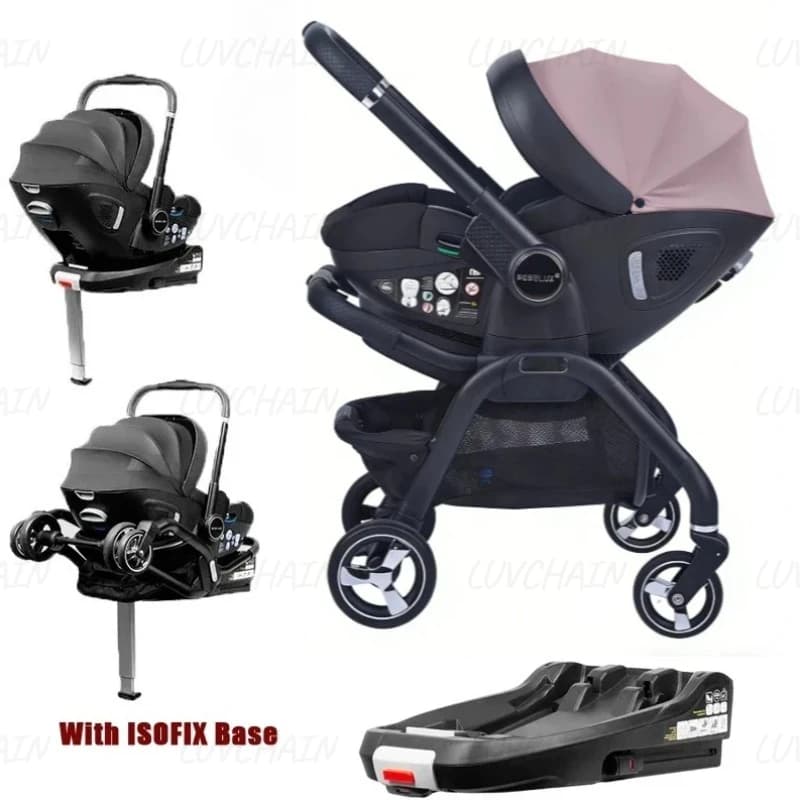 Passeggino High-view 4-in-1 con Base ISOFIX, Multifunzionale con Modalità Seggiolino Auto e Modalità Culla per Neonati