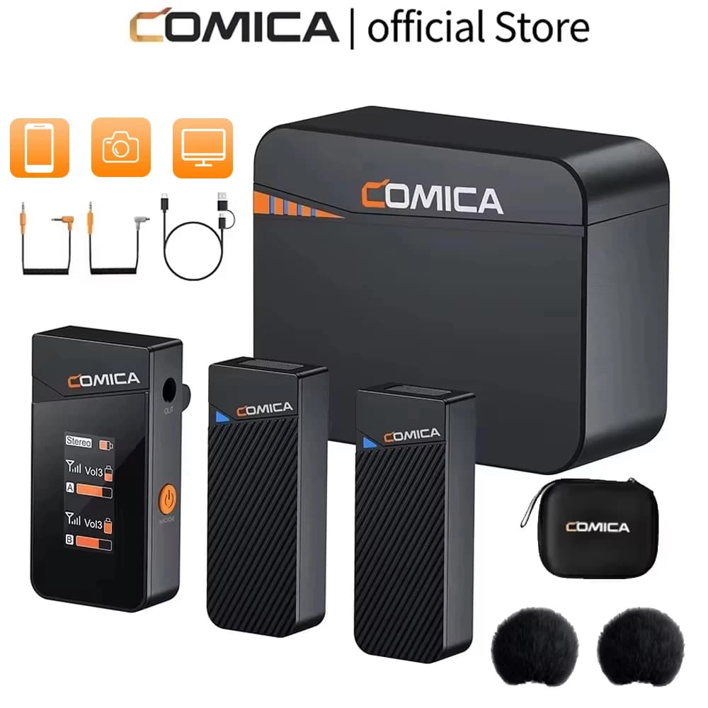 Microfono Lavalier Wireless COMICA Vimo C 2.4G con Custodia di Ricarica, Microfono a Clip per Fotocamera Smartphone Podcast Interviste Vlog