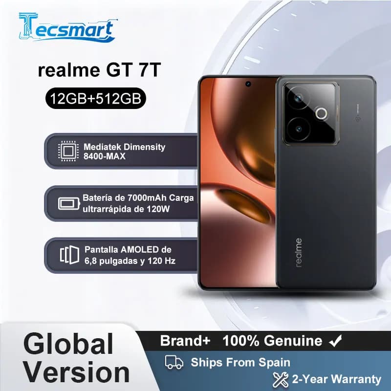Smartphone - realme GT 7T 5G Versione Globale AI Mediatek Dimensity 8400 Max Display AMOLED da 6.8" Batteria da 7000 mAh Ricarica a 120W
