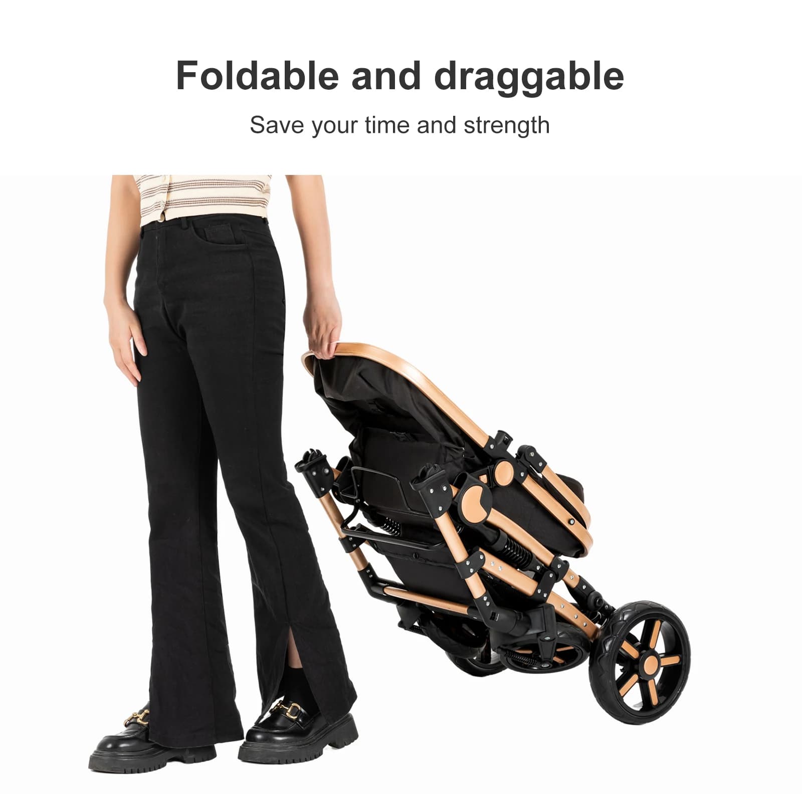 Sistema di Viaggio per Passeggino 3-in-1, Culla Convertibile Reversibile con Seggiolino Auto per Neonati, Imbracatura di Sicurezza a Cinque Punti,